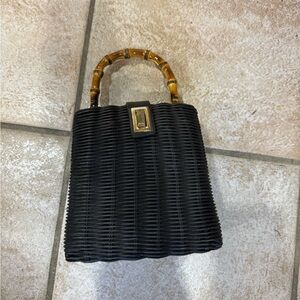 Zara Black Woven Mini Bag with Bamboo Handle
